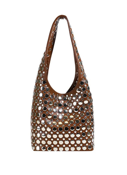 3250094 Studded Shoulder Leather Bag *Preorder