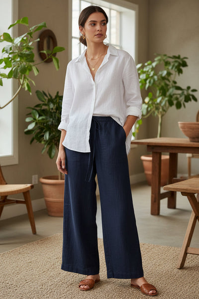 Wide-leg Drawstring Linen Pants