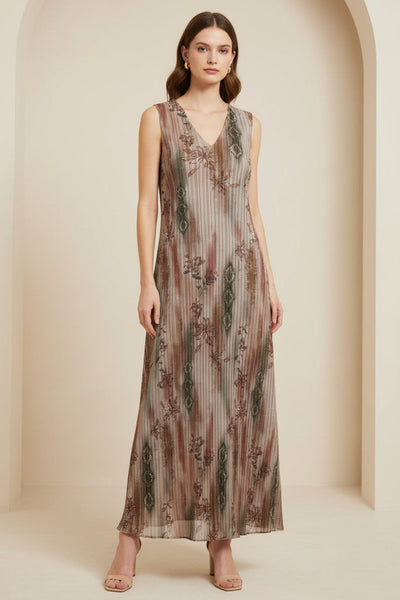 Printed Pattern Maxi Pleated Dress