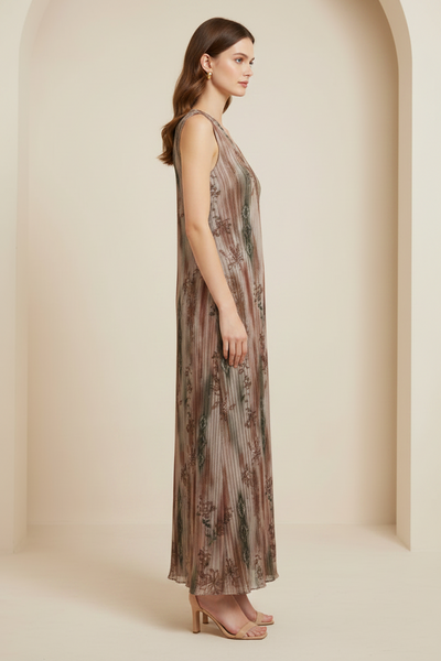 Printed Pattern Maxi Pleated Dress