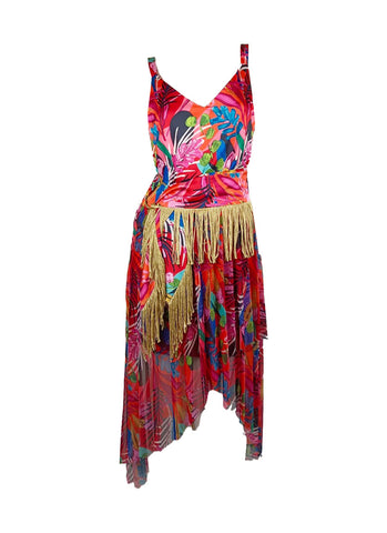 2250004 V-Neck Strap Sleeveless Asymmetric Dress