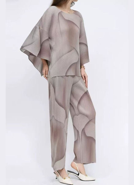 4250005 Tie-Die Bat Sleeved Pleats Top & Pants Set *Preorder