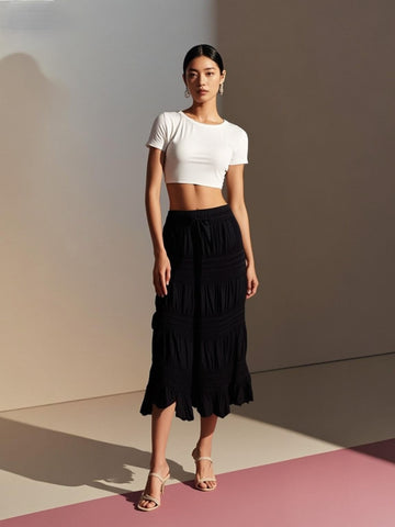 6250014 Gathered Ruched Midi Skirt