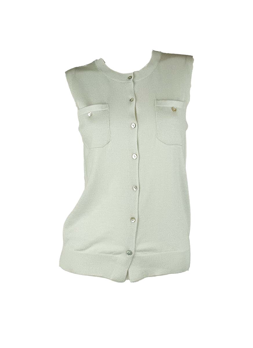3250004 Round Neck Sleeveless Knitted Top *Light Blue