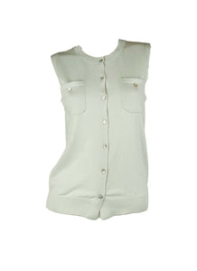 3250004 Round Neck Sleeveless Knitted Top *Light Blue