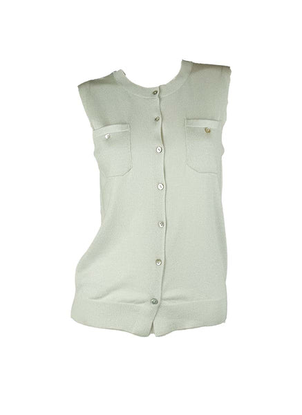 3250004 Round Neck Sleeveless Knitted Top *Light Blue