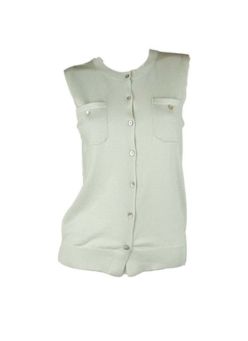 3250004 Round Neck Sleeveless Knitted Top *Light Blue