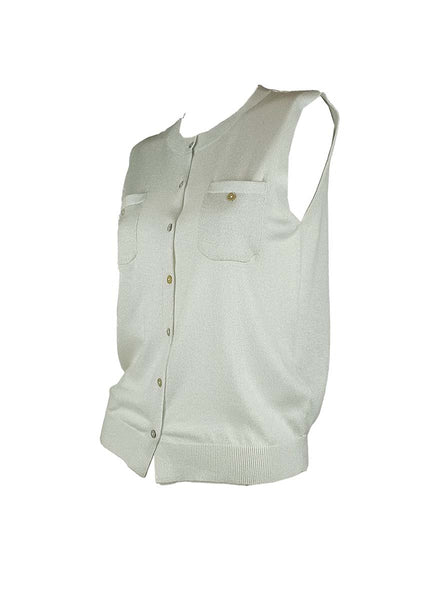 3250004 Round Neck Sleeveless Knitted Top *Light Blue