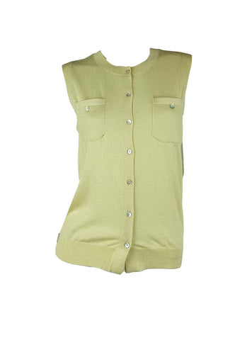 3250004 Round Neck Sleeveless Knitted Top *Yellow