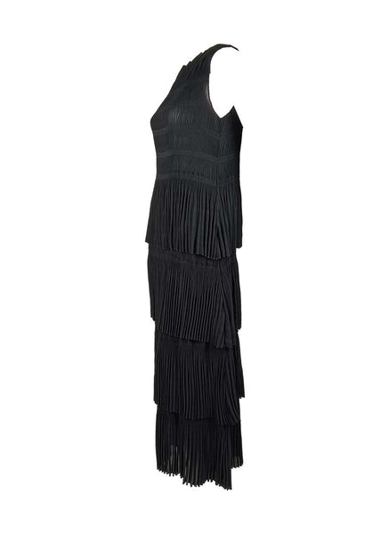 3250018 Round Neck Sleeveless Ruffles Pleated Dress