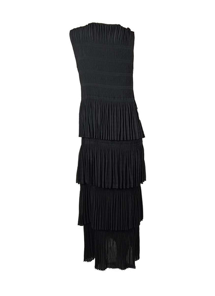 3250018 Round Neck Sleeveless Ruffles Pleated Dress