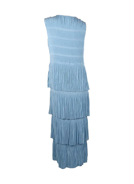 3250018 Tiered Pleated Long Dress