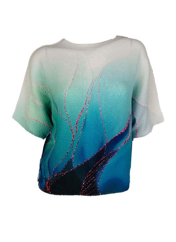 3250022 Retro Ink Printed Pleats Top *Green