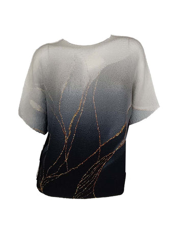 3250022 Retro Ink Printed Pleats Top *Preorder