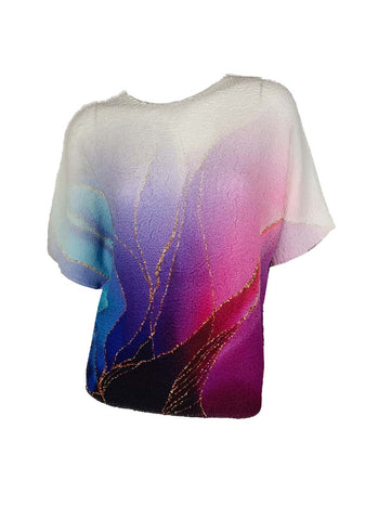 3250022 Retro Ink Printed Pleats Top *Purple