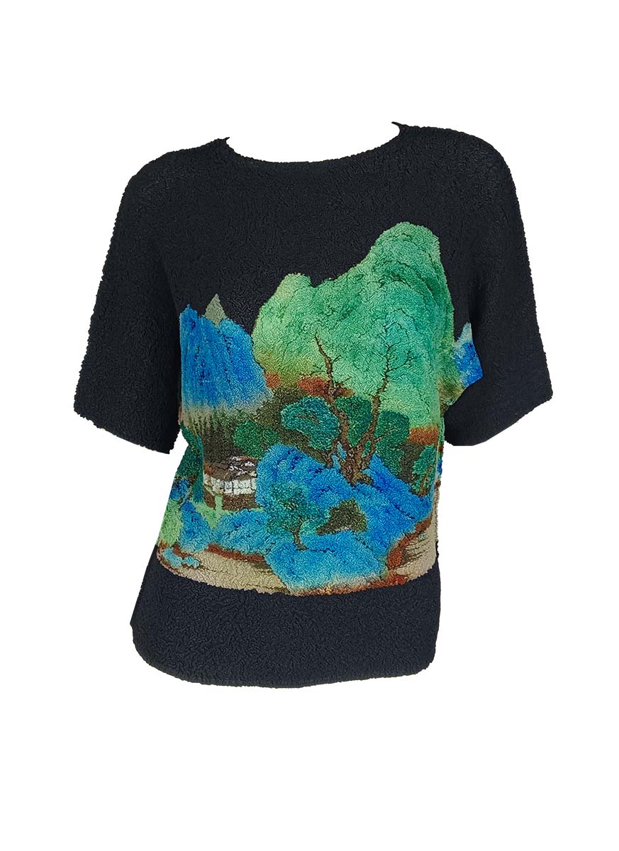3250026 Short Sleeved Printed Pleats Top *Preorder