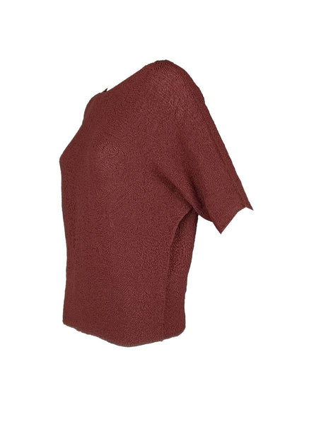 3250027 Round Neck Short Sleeved Pleats Top *Preorder