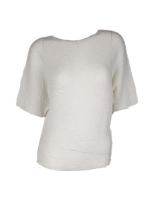 3250027 Round Neck Short Sleeved Pleats Top *White