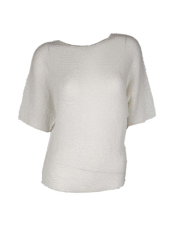 3250027 Round Neck Short Sleeved Pleats Top *White