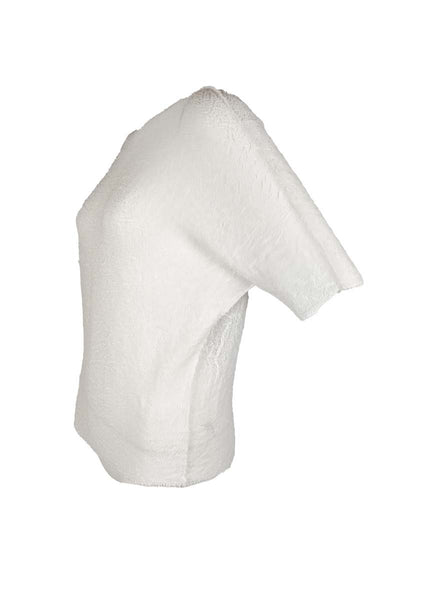 3250027 Round Neck Short Sleeved Pleats Top *White