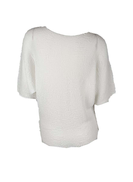3250027 Round Neck Short Sleeved Pleats Top *White
