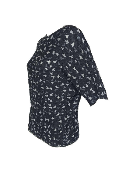 3250029 Round Neck Printed Pleats Top *Black