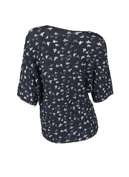 3250029 Round Neck Printed Pleats Top *Black