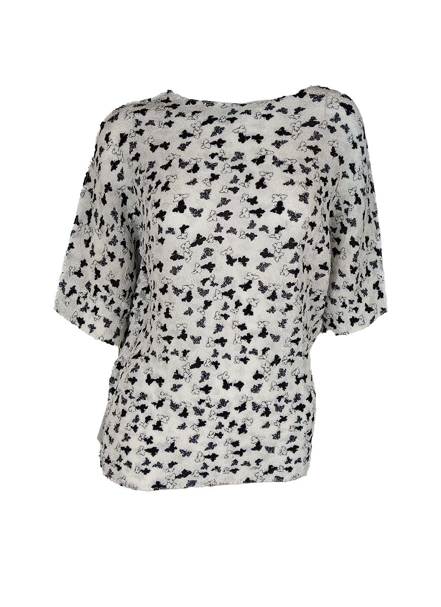 3250029 Round Neck Printed Pleats Top *White