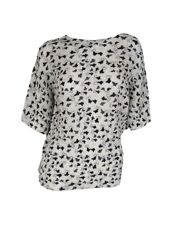 3250029 Round Neck Printed Pleats Top *White
