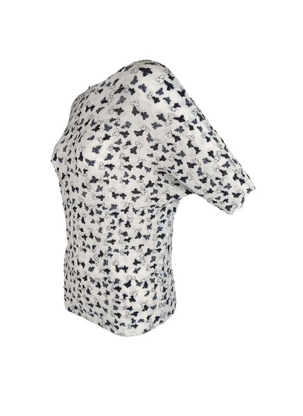 3250029 Round Neck Printed Pleats Top *White