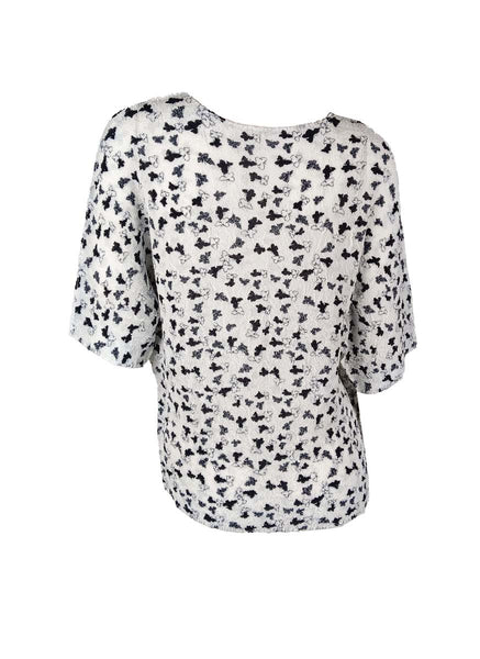 3250029 Round Neck Printed Pleats Top *White