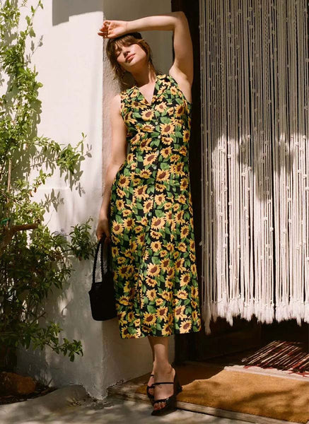 3250038 Sunflower Printed Sleeveless Long Dress