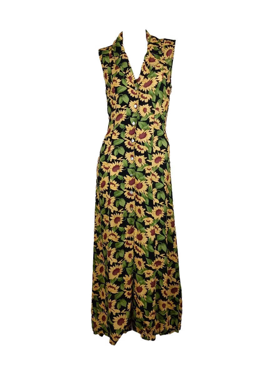 3250038 Sunflower Printed Sleeveless Long Dress
