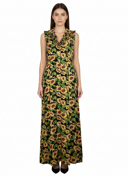 Sunflower Printed Sleeveless Long Dress