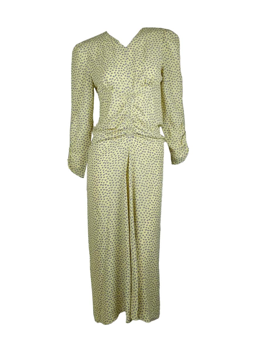 3250043 Printed Gathered Long Sleeve Midi Dress
