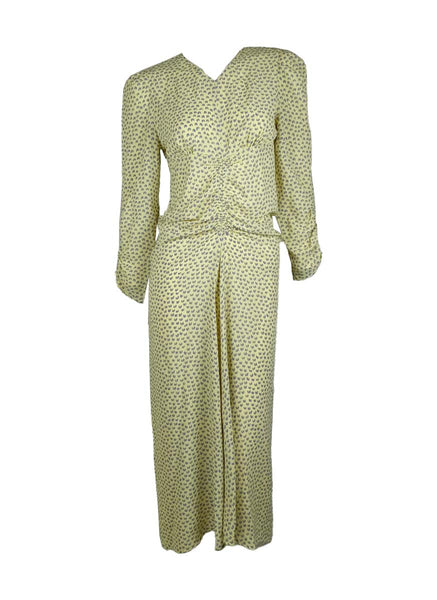 3250043 Printed Gathered Long Sleeve Midi Dress