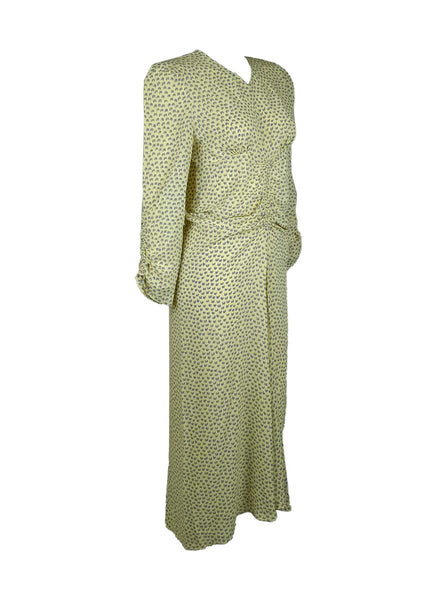 3250043 Printed Gathered Long Sleeve Midi Dress