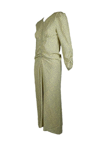 3250043 Printed Gathered Long Sleeve Midi Dress