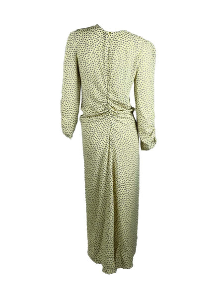 3250043 Printed Gathered Long Sleeve Midi Dress