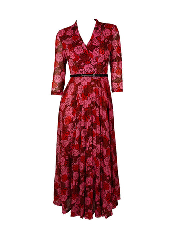 3250048 Prints Belted Flare Mesh Dress *Last Piece