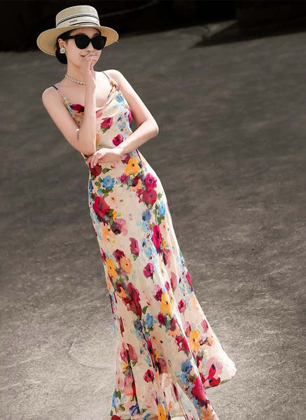 3250055 Floral Printed Slip Dress *Rose Red