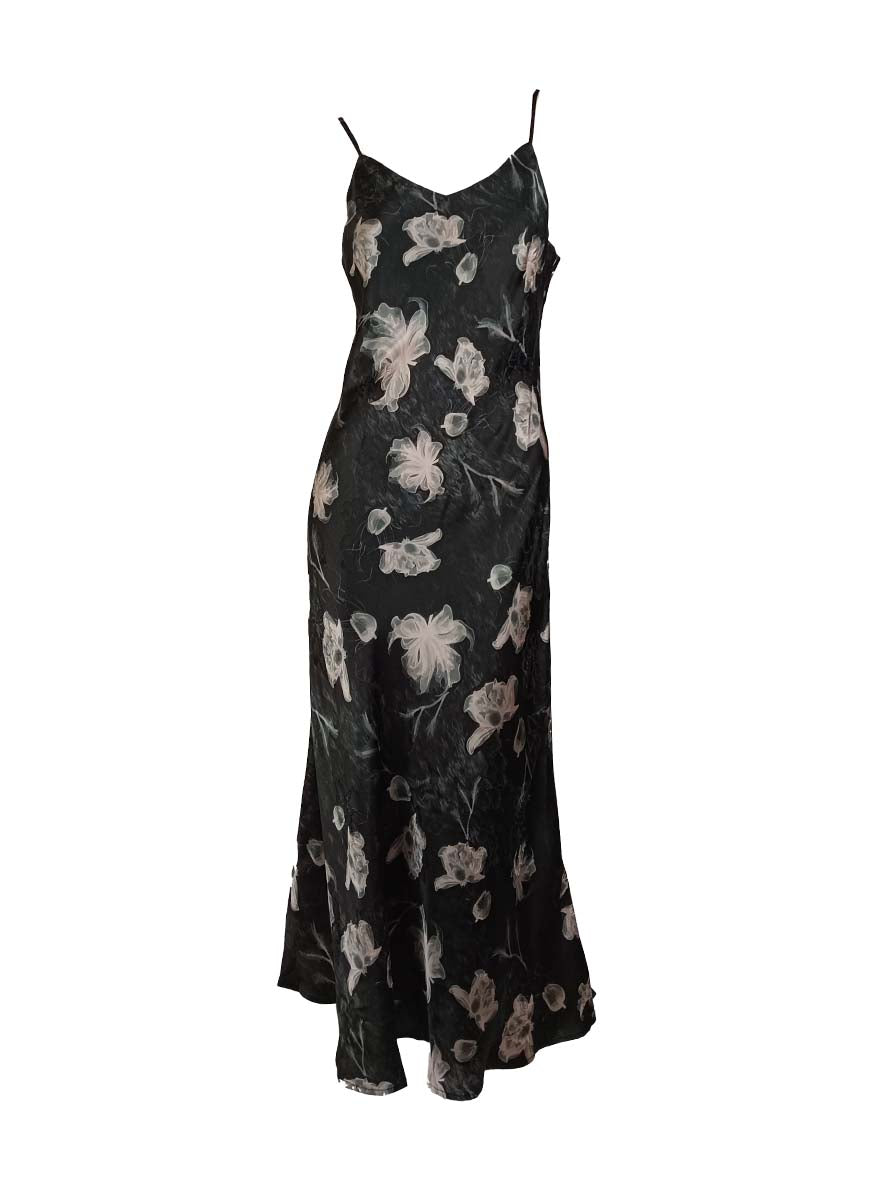 3250056 Floral Printed Slip Dress *Black