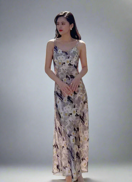 3250056 Floral Printed Slip Dress *Khaki