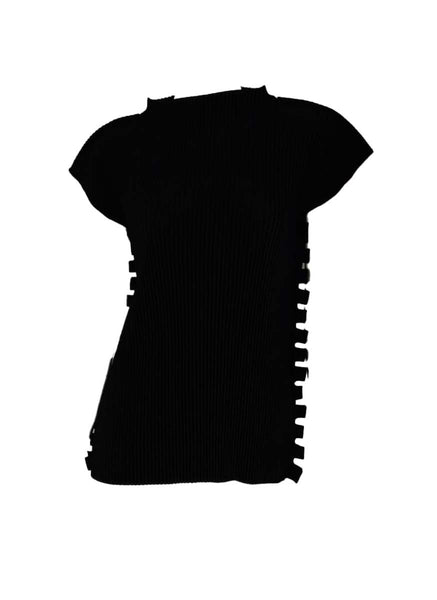 3250058 Sawtooth Design Pleated Top *Black