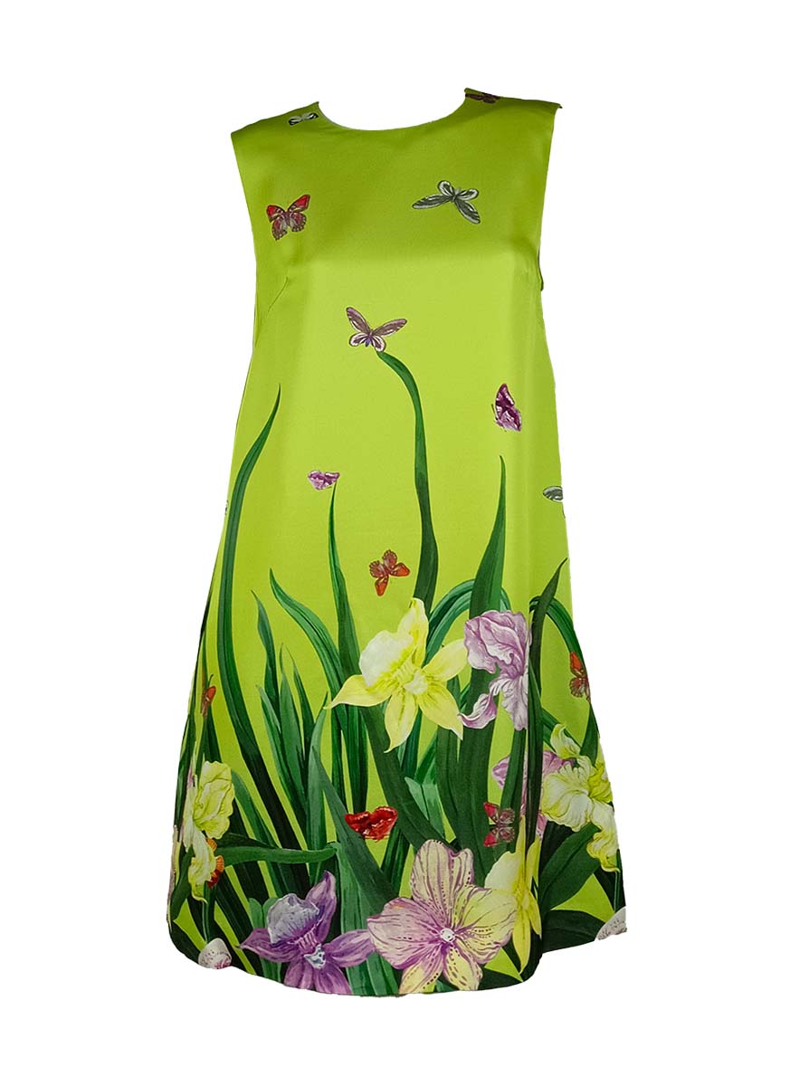 3250063 Printed Sleeveless Silk Dress