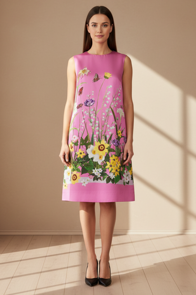 Printed Sleeveless Silk Dress