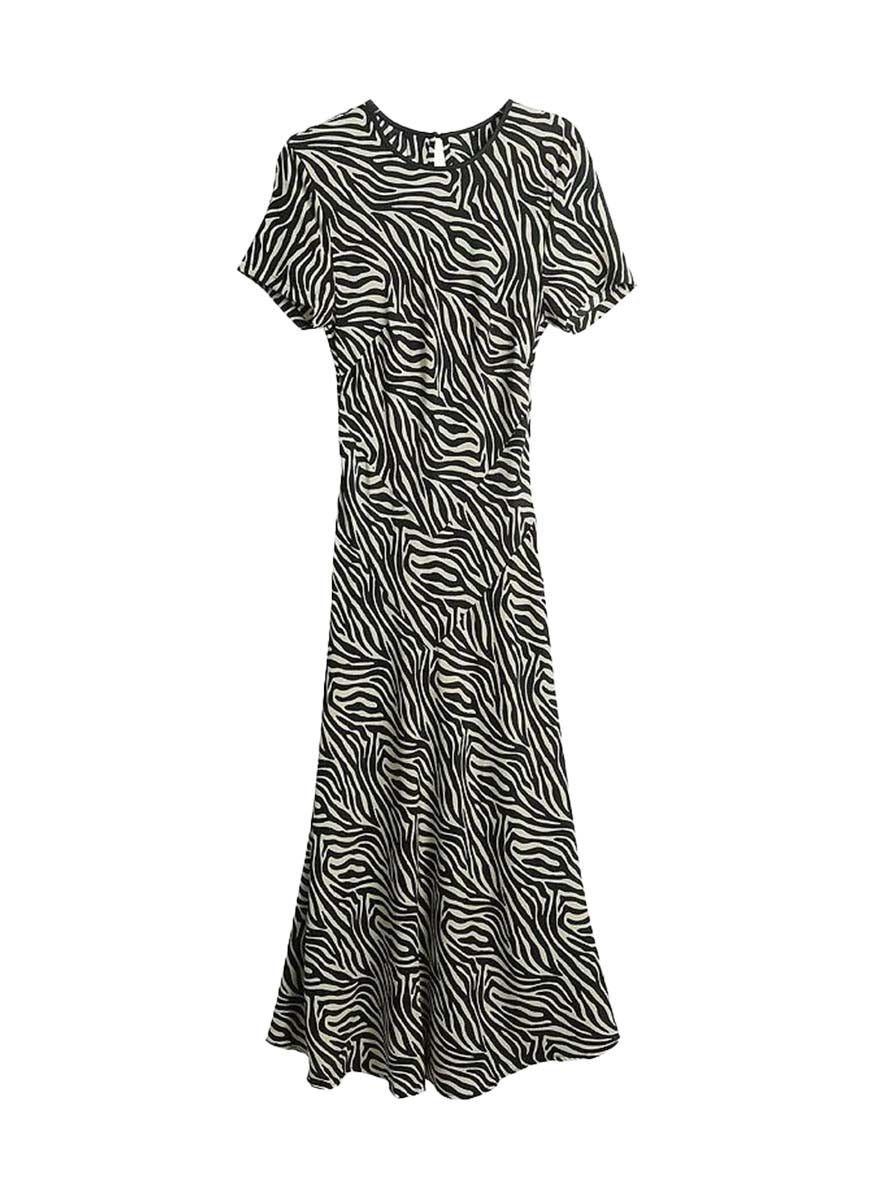 3250065 Zebra Printed Long Silk Dress *Pre-order