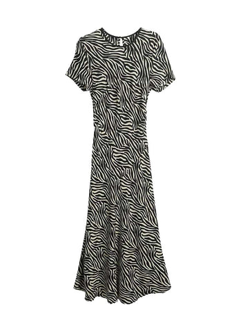 3250065 Zebra Printed Long Silk Dress *Pre-order