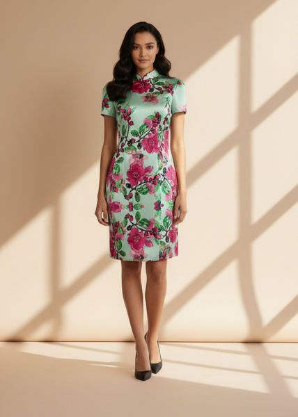 Mandarin Collar Floral Silk Cheongsam