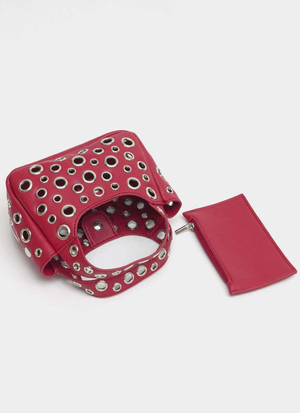 3250069 Shoulder Crossbody Eyelet Chain Small Bag *Red